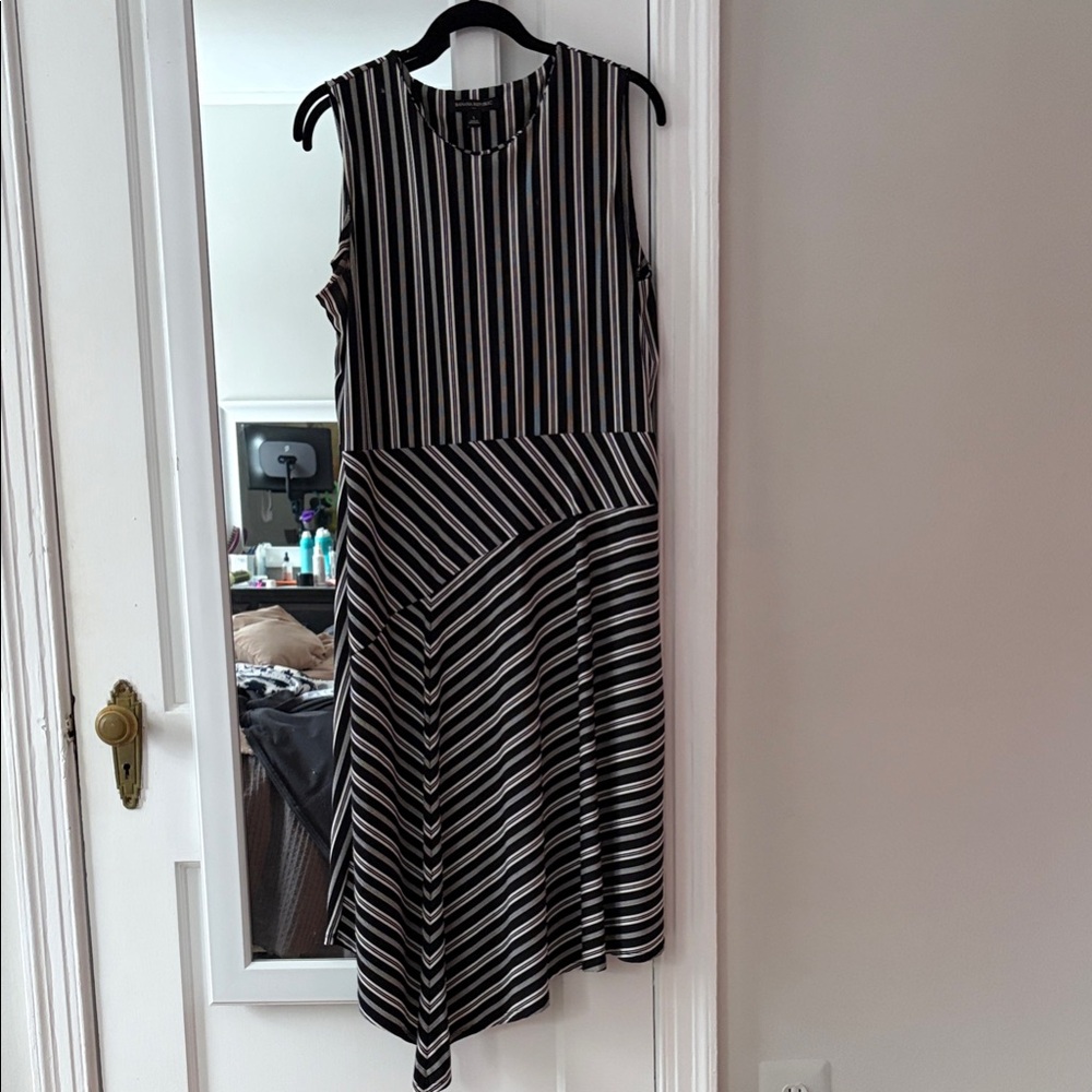 Banana Republic Asymmetrical Black and White Striped Dress